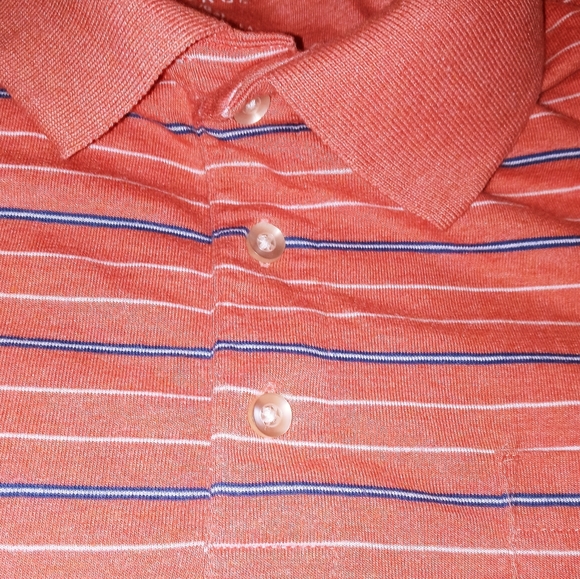 George Coral White and Blue Short Sleeve Mens Polo Style 3 Button Front Shirt - Picture 6 of 8